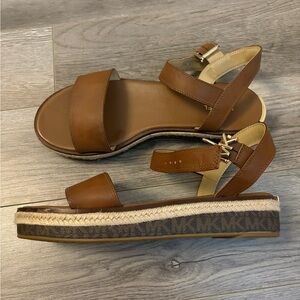 Michael Kors Tan Leather Platform Espadrille Sandals